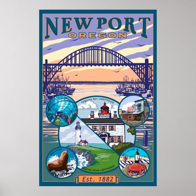 Poster Vues sur la ville - Newport, Oregon (Devant)