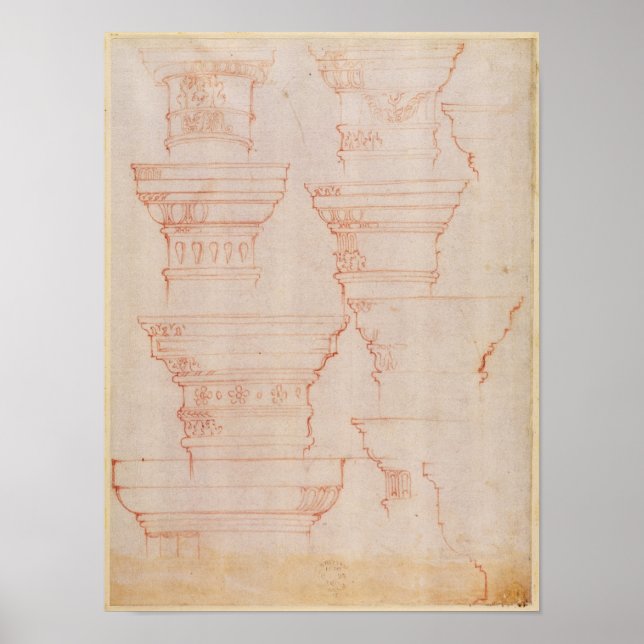 Poster W.18v Étude des capitales de colonne (Devant)