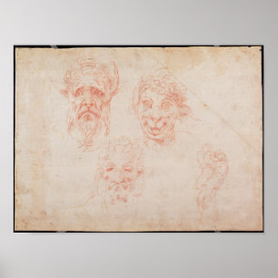 Poster W.33 Croquis des visages des satyres