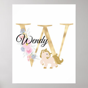 Poster W lettre nom personnalisé monogramme avec poney