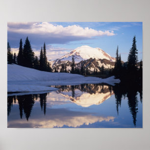 Poster WA, Mt. Rainier NP, Mt. Rainier et nuages
