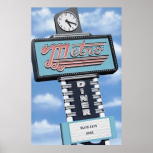 Poster Wagon-restaurant de métro sur la rétro copie au