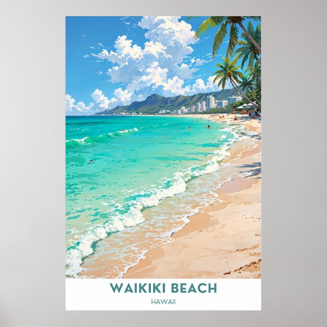 Poster Waikiki Beach, Hawaii (Devant)