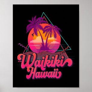Poster Waikiki Beach Vacances Hawaii Surf Sunset Surfer R