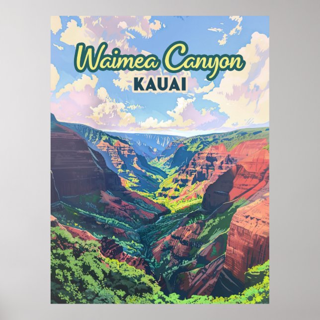 Poster Waimea Canyon Kauai Hawaii Paysage Rétro (Devant)