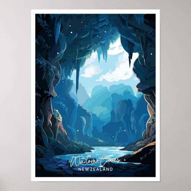 Poster Waitomo Caves Nouvelle-Zélande Voyage illustration (Devant)