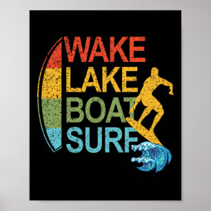 Poster Wake Lake Bateau Surf Surfant Planche de Surf