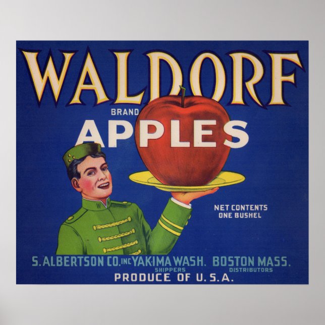 Poster Waldorf Apples 1920 crate étiquette print (Devant)