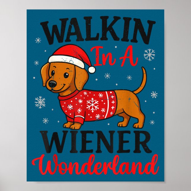 Poster Walking In Weiner Wonderland Mini Dachshund Christ (Devant)