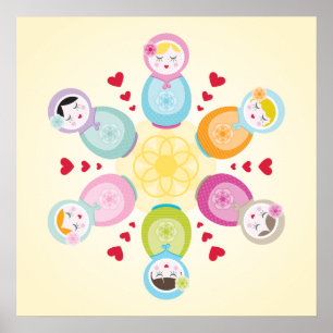 Poster WALL ART :: babushka poupées - mandala