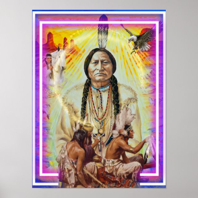 Poster Wall Art Chef sitzt Bull Native American (Vorne)