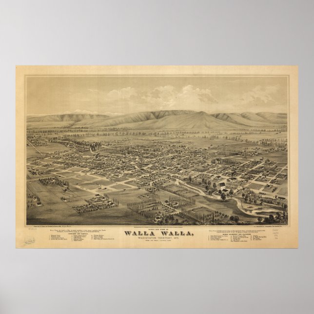 Poster Walla Walla Washington 1876 Carte panoramique anti (Devant)