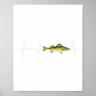 Poster Walleye Heartbeat For Freshwater Fish Fishing Love