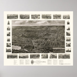 Poster Wallingford, carte panoramique de CT - 1905