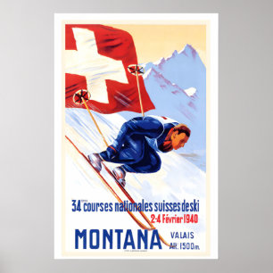 Poster Wallis Valais Suisse Courses Nationales de Ski Sui
