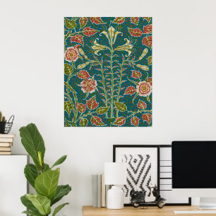 Poster Walter Crane Fleurs de lis et roses florales vinta
