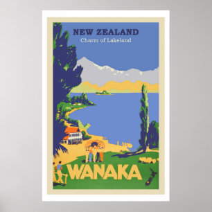Poster Wanaka, Vintage voyage néo-zélandais