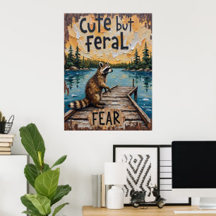 Poster Wanderer à quai : Raccoon au lac