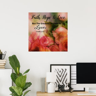 Poster-Wandkunst Pink Floral Faith, Hope und Liebe Poster