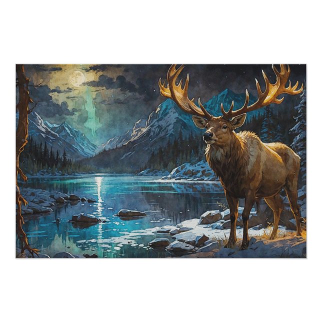 Poster Wapiti (Elk) et lumières d'hiver (Devant)