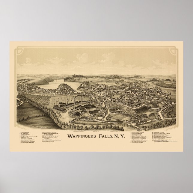 Poster Wappingers Falls, NY Carte panoramique - 1889 (Devant)