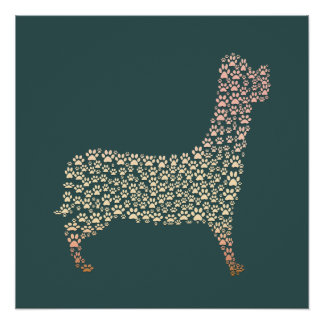 Poster Warm Gold Gradient Paw Print Dog Silhouette Fabric
