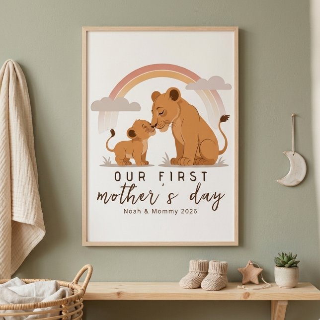 Poster Warm Lion Mom Baby First Mothers Day Calm Love Art (Créateur téléchargé)