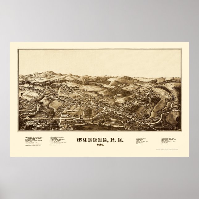 Poster Warner, NH Panoramic Map - 1887 (Devant)