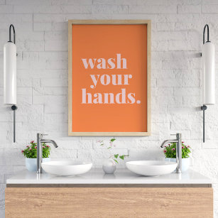Poster Wash Your Hands Colorful Text - Bathroom Kitchen