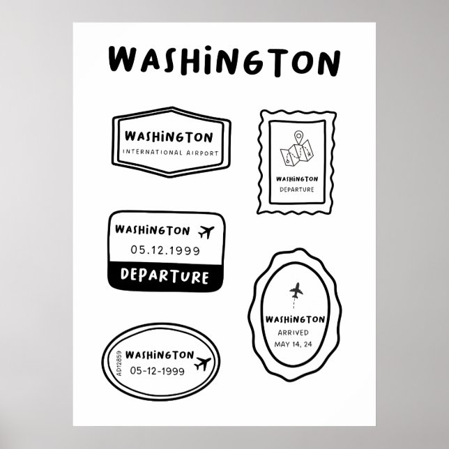 Poster Washington - Collection de timbres de voyage | Min (Devant)