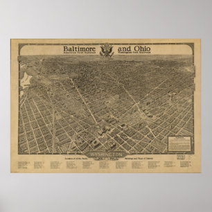 Poster Washington DC 1923 Antique Panoramic Map