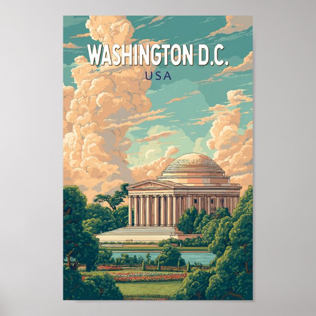 Poster Washington DC Thomas Jefferson Memorial Travel Art (Devant)
