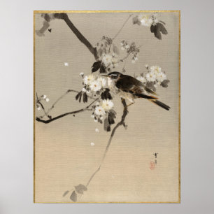 Poster Watanabe Seitei Bird sur une branche de fleurs