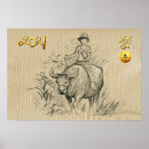 Poster Water Buffalo Kid Chinese Ox Year 2021 HorP Post