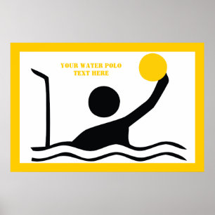 Poster Water polo player black silhouette custom