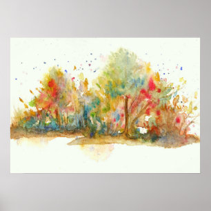 Poster Watercolor Abstract Landscape Art Trees Forest