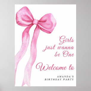 Poster Watercolor arc rose fille 1ère fête d'anniversaire