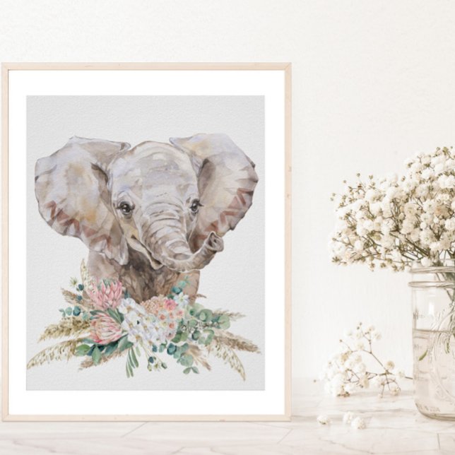 Poster Watercolor Baby Elephant Nursery Tropical Boho (Créateur téléchargé)