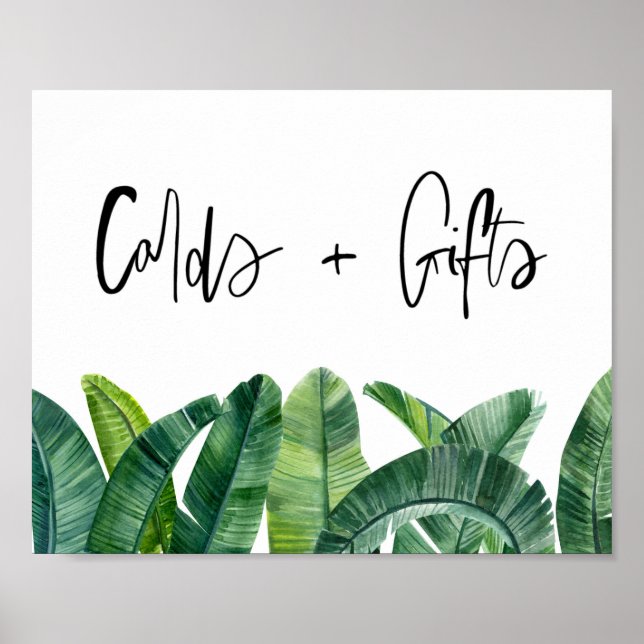 Poster Watercolor Banana Feuilles Cartes et Cadeaux Tropi (Devant)