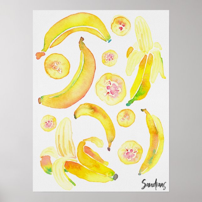 Poster Watercolor Bananas (Devant)
