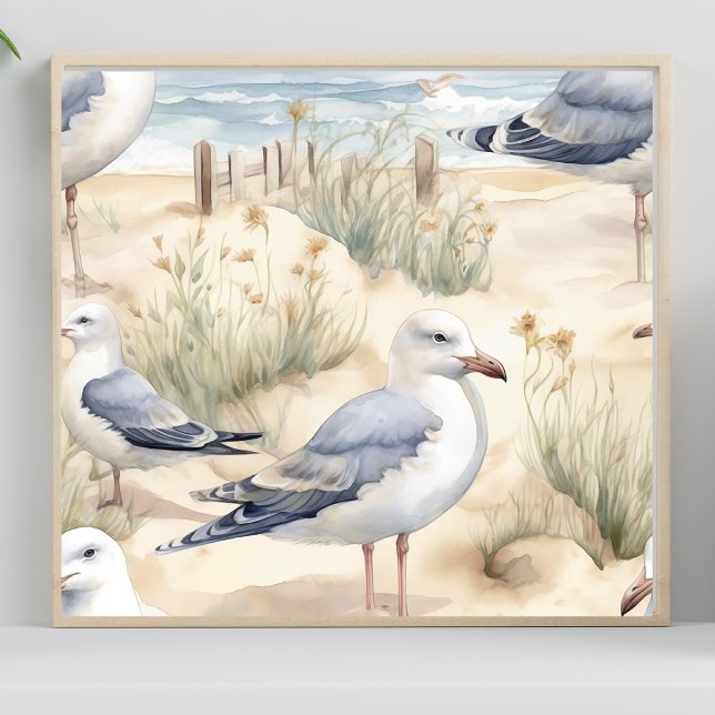 Poster Watercolor Beach Bird Scene (Créateur téléchargé)