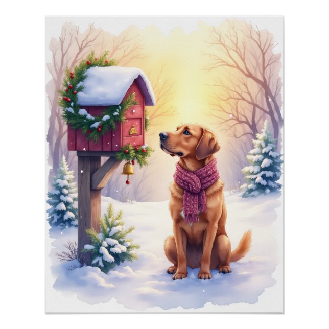 Poster Watercolor Bloodhound Country Mailbox Christmas (Devant)
