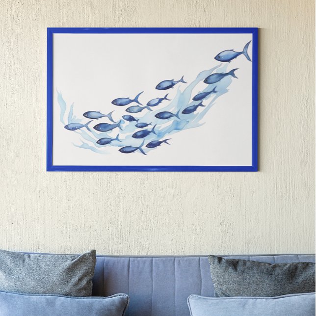 Poster Watercolor Blue School of Fish (Créateur téléchargé)