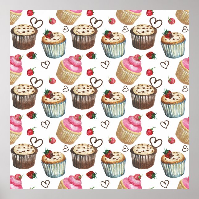 Poster Watercolor cupcakes (Devant)