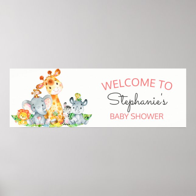 Poster Watercolor Cute Safari Jungle Baby shower (Devant)