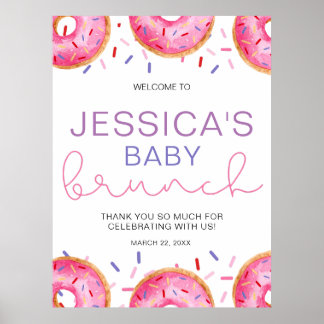 Poster Watercolor Donuts Baby Girl brunch