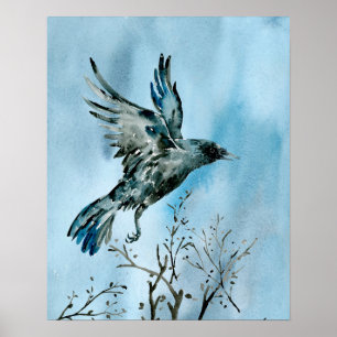 Poster Watercolor Flying Crow