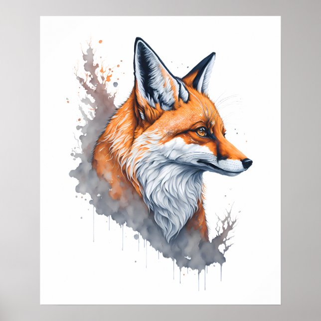 Poster Watercolor Fox Portrait (Devant)