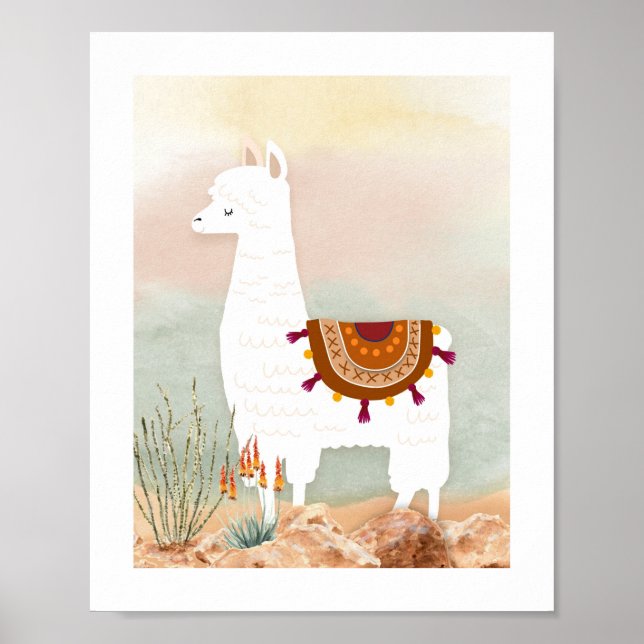 Poster Watercolor Genre Neutre Llama Nursery (Devant)