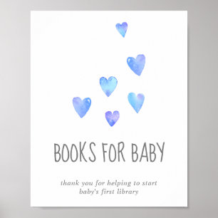 Poster Watercolor Hearts Boy Baby shower Livres pour bébé